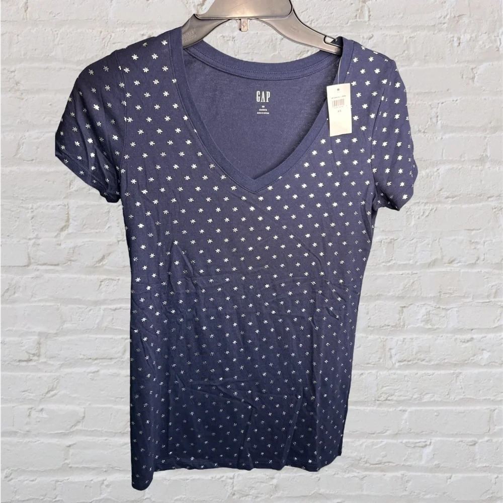 New Gap Navy Silver Stars Shirt Tee Womens XS NWT Blue Short Sleeve TShirt